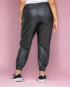 Faux Leather Cargo Pant - Black
