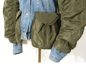 Olive Denim Mixed Jacket