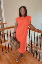 Load image into Gallery viewer, Orange Padded Shoulder Slit Dress