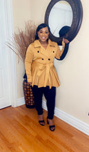 Load image into Gallery viewer, Peplum Double Breast Color Block Peacoat